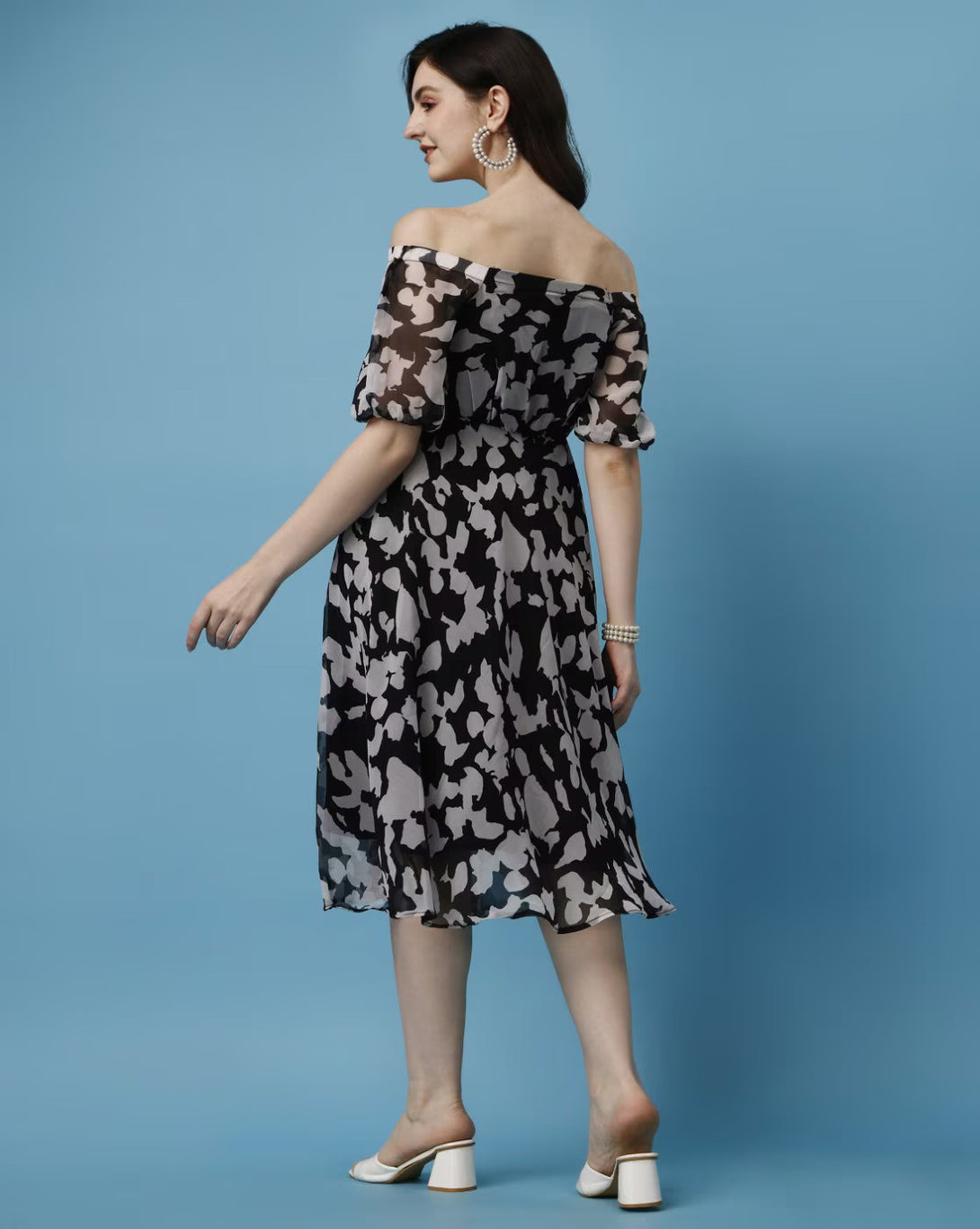 Printed Square-Neck Fit & Flare Dress for Women - ShopeClub