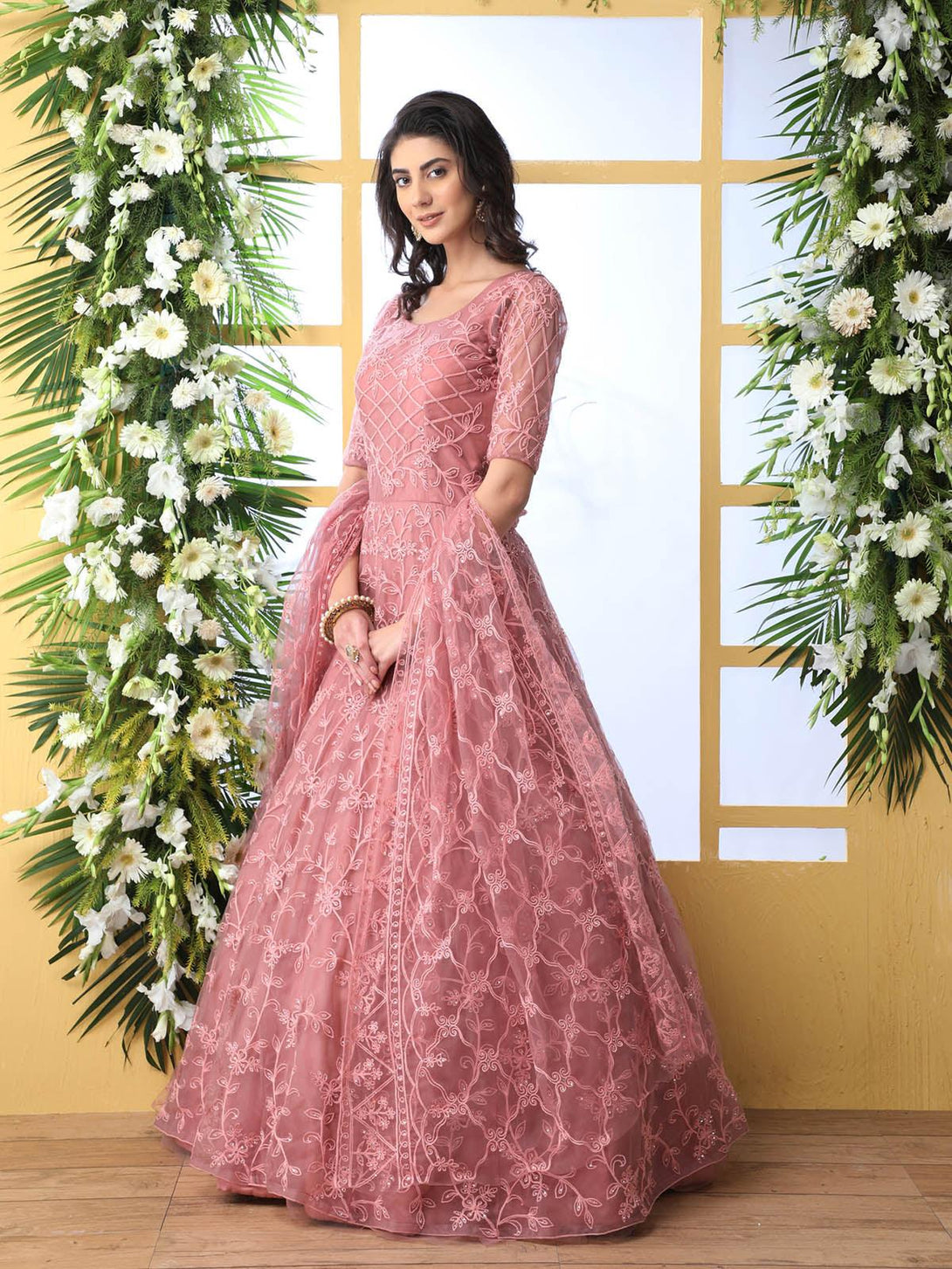 Anarkali Gown Enhanced with Embellishments for Women - ShopeClub