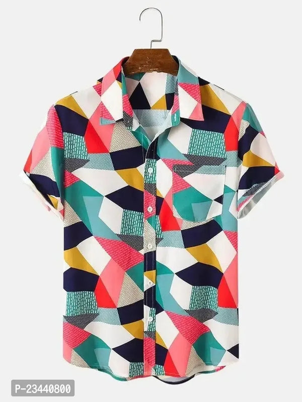Trendy Multicoloured Polyester Spandex Short Sleeves Printed Casual Shirt For Men
