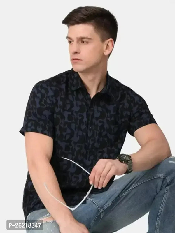 Men Slim Fit Printed Spread Collar Casual Shirt