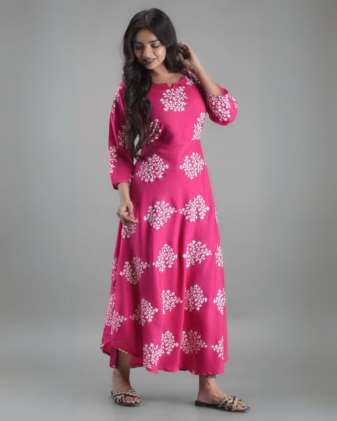 Elegant Pink Viscose Rayon A-line Kurta for Women - ShopeClub