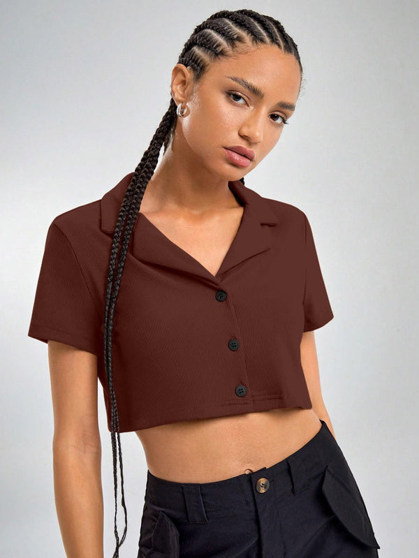 AAHWAN Solid Shirt Style Crop Top For Women's - ShopeClub