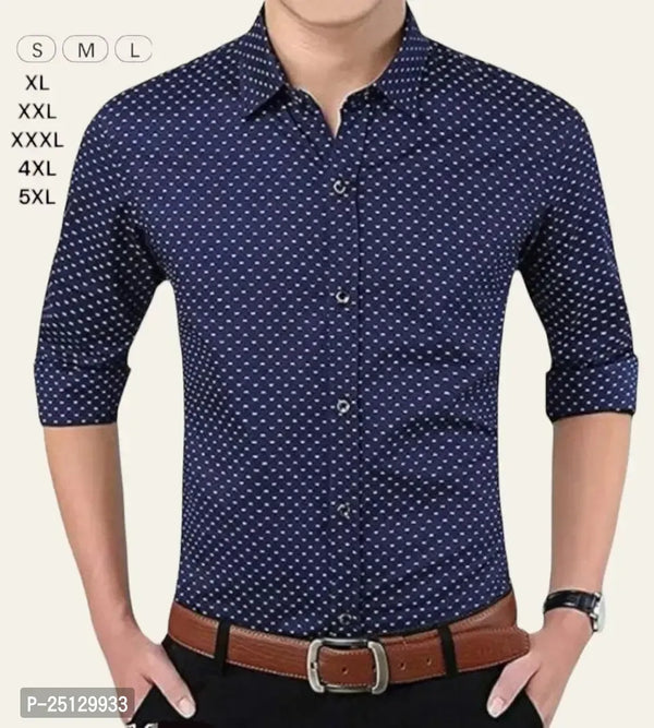 Reliable Dark Blue Polyester Dotted Long Sleeves Casual Shirts For Men
