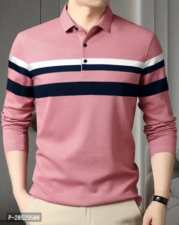 EYEBOGLER Mens Regular Fit Cotton Blend Polo Neck Full Sleeve Printed Tshirt - ShopeClub