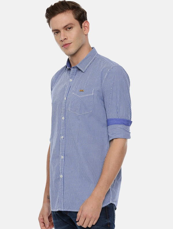 Stylish Cotton Blue Checked Long Sleeves Casual Shirt For Men