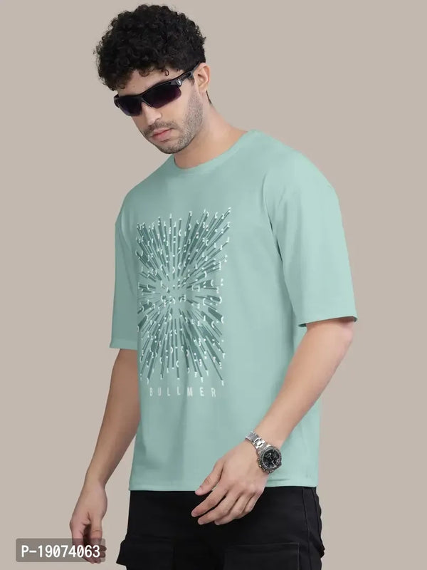 Stylish Neo Mint Green Front Printed Colourblock Baggy Oversized Tshirt for Men