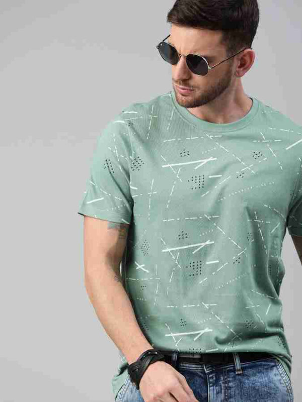 Stylish Green Cotton Blend Tshirt For Men