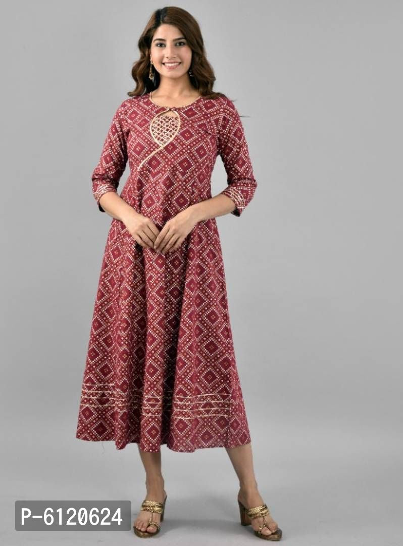 MAROON and Silver-Toned Ethnic Motifs Keyhole Neck A-Line Maxi Dress - ShopeClub
