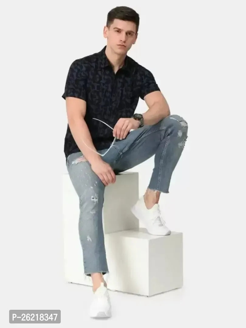 Men Slim Fit Printed Spread Collar Casual Shirt - ShopeClub